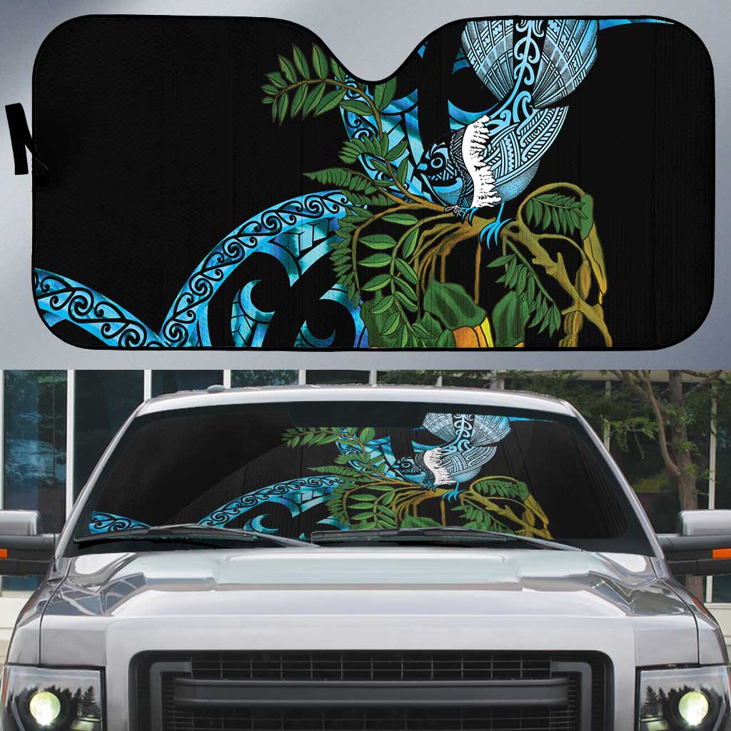 Turquoise New Zealand Kowhai And Piwakawaka Auto Sun Shade Maori Ngaru Paua Shell - Aussie Hoodie