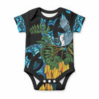 Turquoise New Zealand Kowhai And Piwakawaka Baby Onesie Maori Ngaru Paua Shell