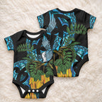 Turquoise New Zealand Kowhai And Piwakawaka Baby Onesie Maori Ngaru Paua Shell