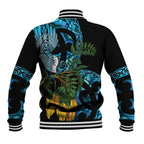 Turquoise New Zealand Kowhai And Piwakawaka Baseball Jacket Maori Ngaru Paua Shell