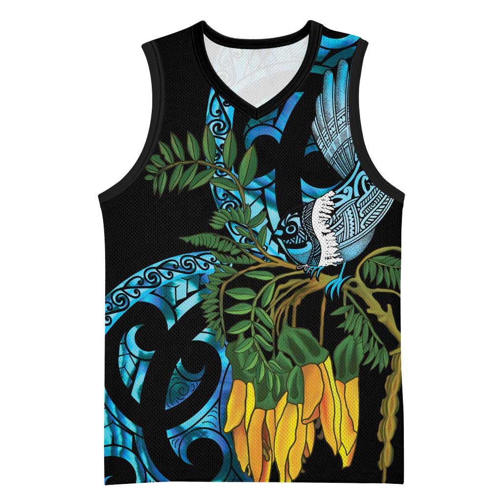 Turquoise New Zealand Kowhai And Piwakawaka Basketball Jersey Maori Ngaru Paua Shell - Aussie Hoodie