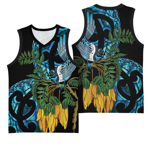 Turquoise New Zealand Kowhai And Piwakawaka Basketball Jersey Maori Ngaru Paua Shell - Aussie Hoodie
