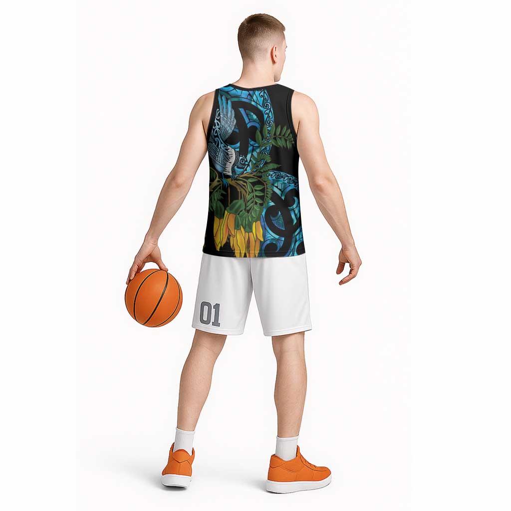 Turquoise New Zealand Kowhai And Piwakawaka Basketball Jersey Maori Ngaru Paua Shell - Aussie Hoodie