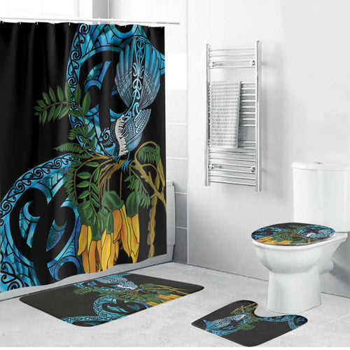 Turquoise New Zealand Kowhai And Piwakawaka Bathroom Set Maori Ngaru Paua Shell - Aussie Hoodie