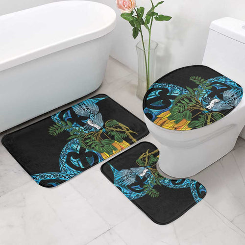 Turquoise New Zealand Kowhai And Piwakawaka Bathroom Set Maori Ngaru Paua Shell - Aussie Hoodie