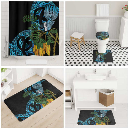 Turquoise New Zealand Kowhai And Piwakawaka Bathroom Set Maori Ngaru Paua Shell - Aussie Hoodie