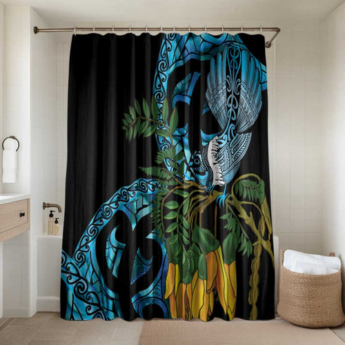 Turquoise New Zealand Kowhai And Piwakawaka Bathroom Set Maori Ngaru Paua Shell - Aussie Hoodie