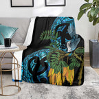 Turquoise New Zealand Kowhai And Piwakawaka Blanket Maori Ngaru Paua Shell