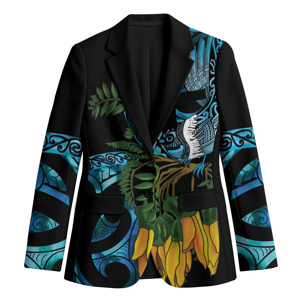Turquoise New Zealand Kowhai And Piwakawaka Blazer Maori Ngaru Paua Shell - Aussie Hoodie