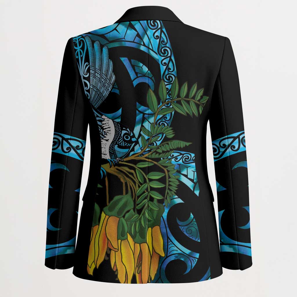 Turquoise New Zealand Kowhai And Piwakawaka Blazer Maori Ngaru Paua Shell - Aussie Hoodie