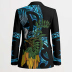 Turquoise New Zealand Kowhai And Piwakawaka Blazer Maori Ngaru Paua Shell - Aussie Hoodie