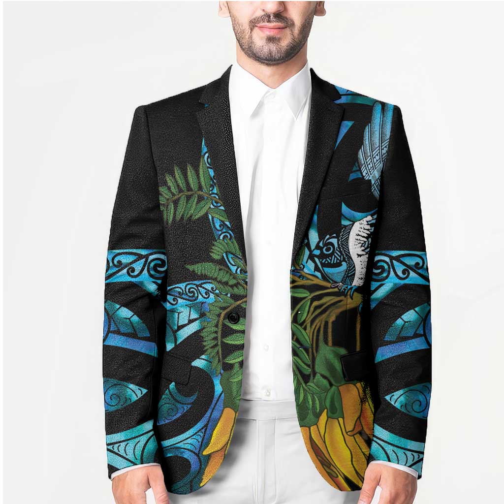 Turquoise New Zealand Kowhai And Piwakawaka Blazer Maori Ngaru Paua Shell - Aussie Hoodie