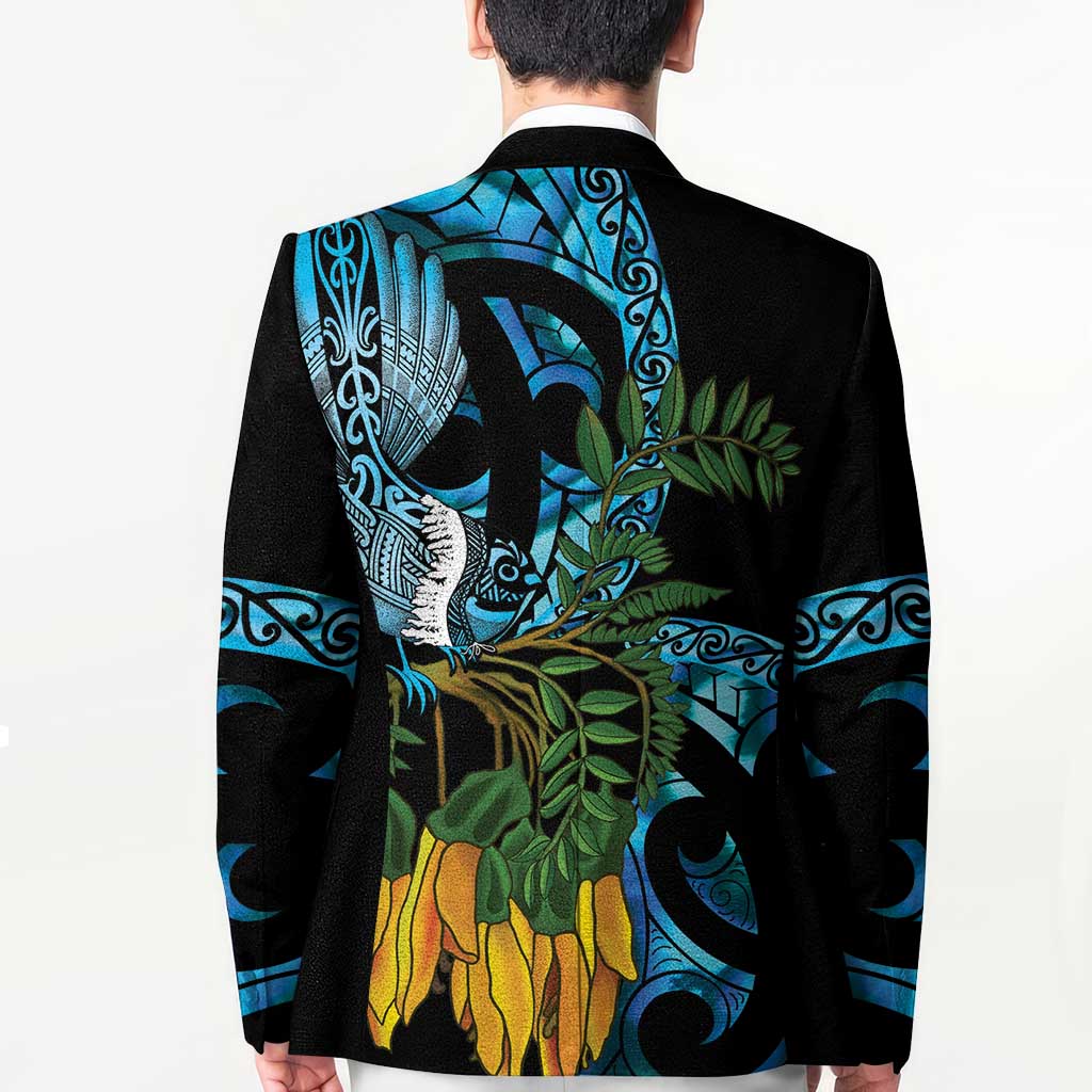 Turquoise New Zealand Kowhai And Piwakawaka Blazer Maori Ngaru Paua Shell - Aussie Hoodie