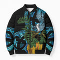 Turquoise New Zealand Kowhai And Piwakawaka Bomber Puffer Jacket Maori Ngaru Paua Shell - Aussie Hoodie
