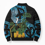 Turquoise New Zealand Kowhai And Piwakawaka Bomber Puffer Jacket Maori Ngaru Paua Shell - Aussie Hoodie