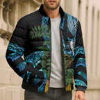 Turquoise New Zealand Kowhai And Piwakawaka Bomber Puffer Jacket Maori Ngaru Paua Shell - Aussie Hoodie