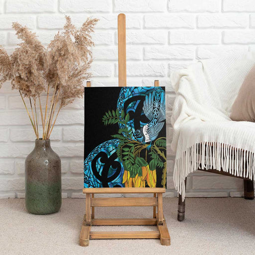 Turquoise New Zealand Kowhai And Piwakawaka Canvas Wall Art Maori Ngaru Paua Shell