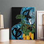 Turquoise New Zealand Kowhai And Piwakawaka Canvas Wall Art Maori Ngaru Paua Shell