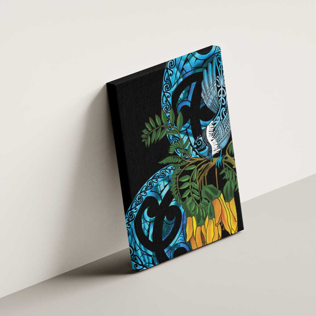 Turquoise New Zealand Kowhai And Piwakawaka Canvas Wall Art Maori Ngaru Paua Shell