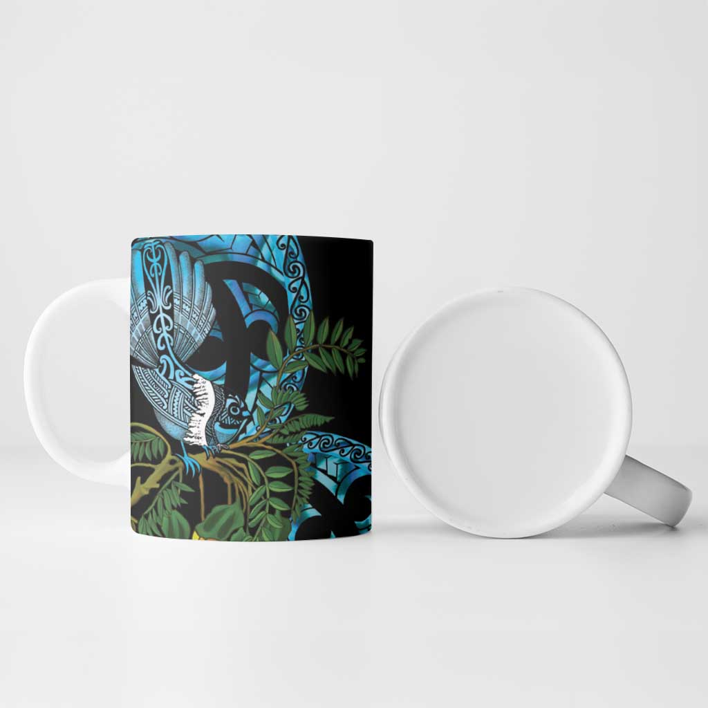 Turquoise New Zealand Kowhai And Piwakawaka Ceramic Mug Maori Ngaru Paua Shell - Aussie Hoodie