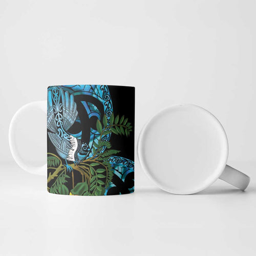 Turquoise New Zealand Kowhai And Piwakawaka Ceramic Mug Maori Ngaru Paua Shell - Aussie Hoodie