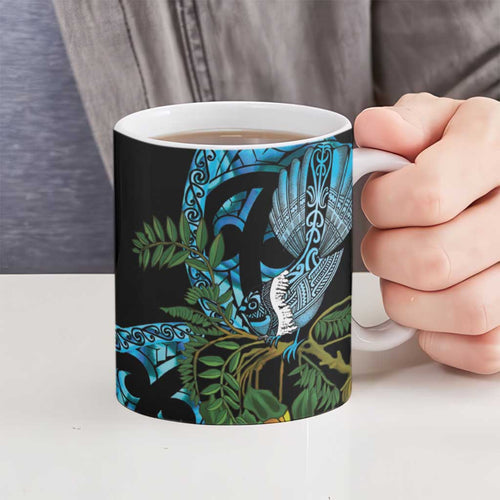 Turquoise New Zealand Kowhai And Piwakawaka Ceramic Mug Maori Ngaru Paua Shell - Aussie Hoodie