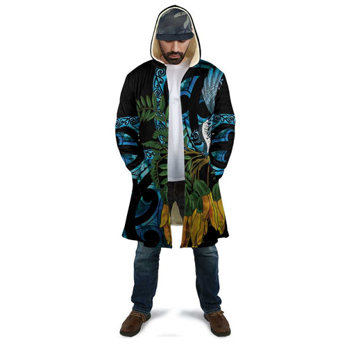 Turquoise New Zealand Kowhai And Piwakawaka Cloak Maori Ngaru Paua Shell - Aussie Hoodie