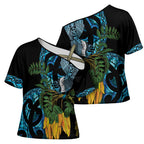 Turquoise New Zealand Kowhai And Piwakawaka Cross Shoulder Shirt Maori Ngaru Paua Shell - Aussie Hoodie
