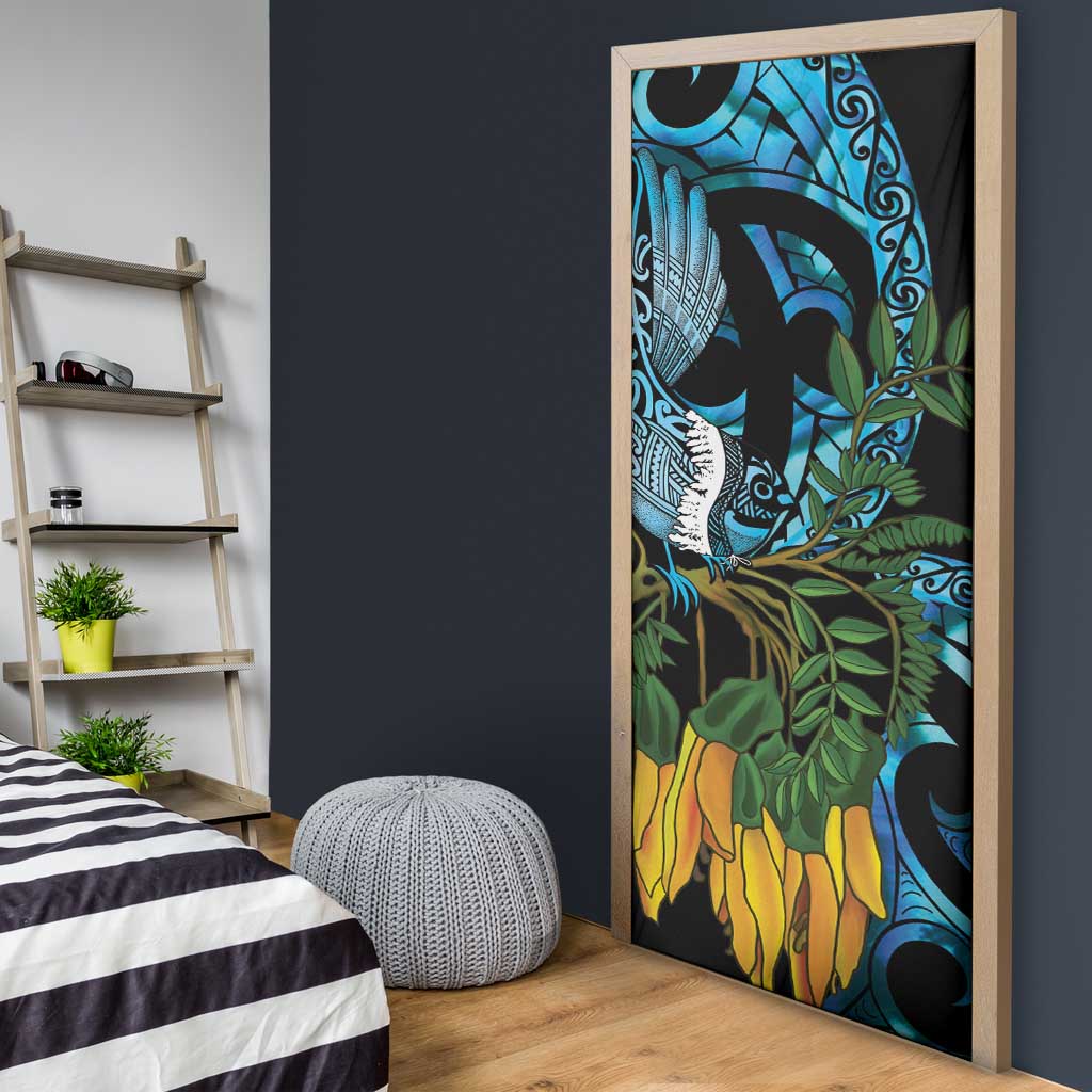 Turquoise New Zealand Kowhai And Piwakawaka Door Cover Maori Ngaru Paua Shell - Aussie Hoodie
