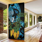 Turquoise New Zealand Kowhai And Piwakawaka Door Cover Maori Ngaru Paua Shell - Aussie Hoodie