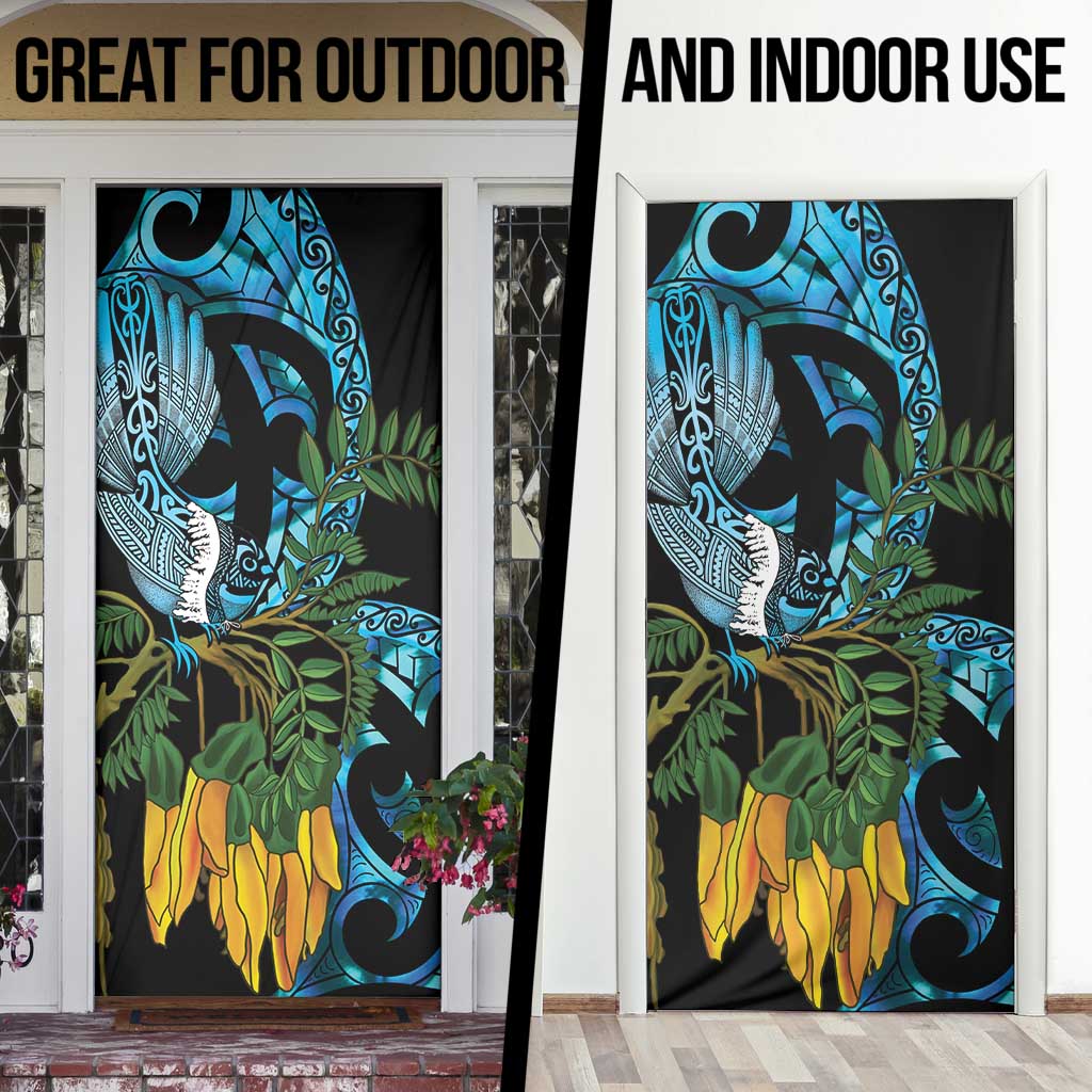 Turquoise New Zealand Kowhai And Piwakawaka Door Cover Maori Ngaru Paua Shell - Aussie Hoodie