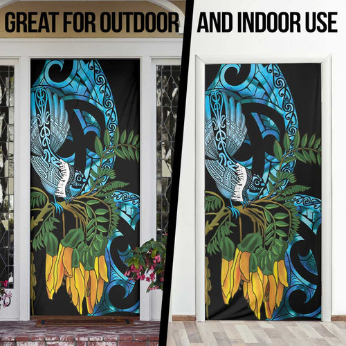 Turquoise New Zealand Kowhai And Piwakawaka Door Cover Maori Ngaru Paua Shell - Aussie Hoodie