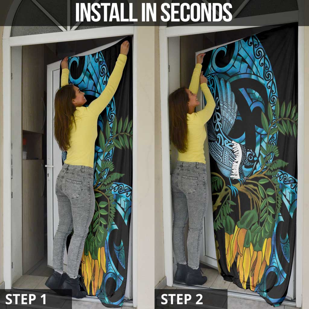 Turquoise New Zealand Kowhai And Piwakawaka Door Cover Maori Ngaru Paua Shell - Aussie Hoodie