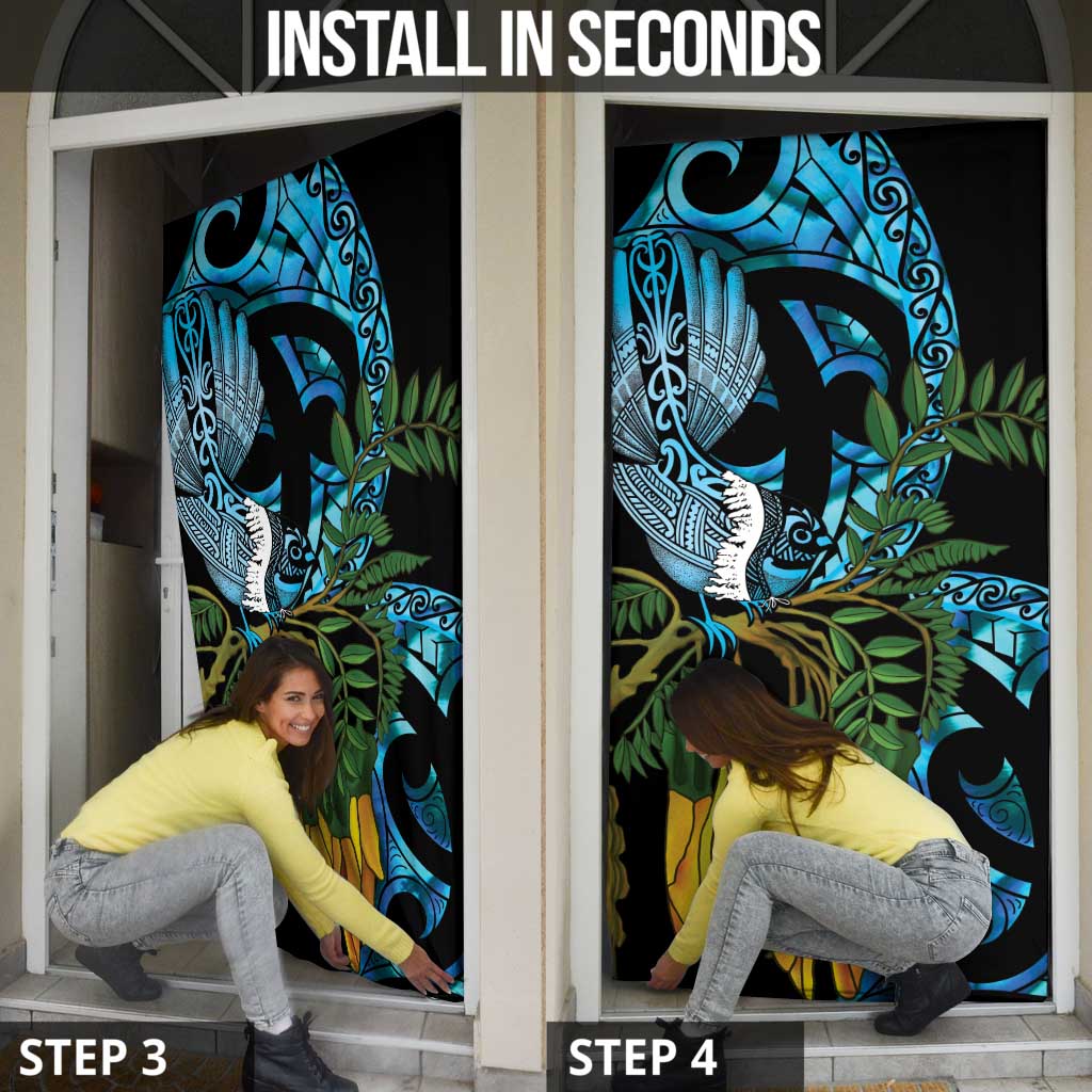 Turquoise New Zealand Kowhai And Piwakawaka Door Cover Maori Ngaru Paua Shell - Aussie Hoodie