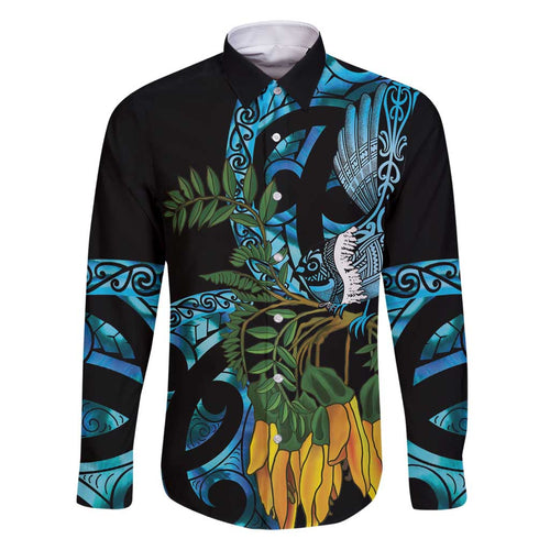 Turquoise New Zealand Kowhai And Piwakawaka Family Matching Long Sleeve Bodycon Dress and Hawaiian Shirt Maori Ngaru Paua Shell