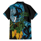Turquoise New Zealand Kowhai And Piwakawaka Family Matching Puletasi and Hawaiian Shirt Maori Ngaru Paua Shell