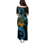 Turquoise New Zealand Kowhai And Piwakawaka Family Matching Puletasi and Hawaiian Shirt Maori Ngaru Paua Shell
