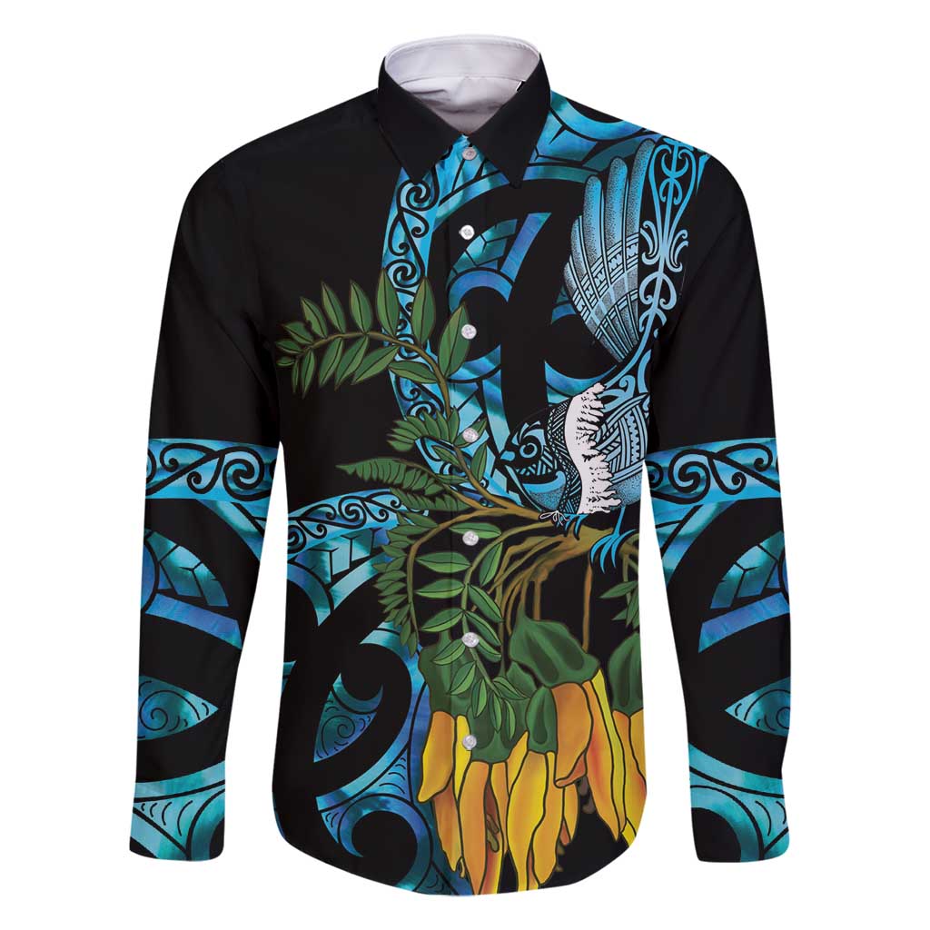 Turquoise New Zealand Kowhai And Piwakawaka Family Matching Summer Maxi Dress and Hawaiian Shirt Maori Ngaru Paua Shell