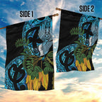 Turquoise New Zealand Kowhai And Piwakawaka Garden Flag Maori Ngaru Paua Shell