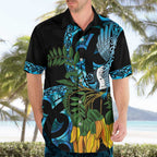 Turquoise New Zealand Kowhai And Piwakawaka Hawaiian Shirt Maori Ngaru Paua Shell