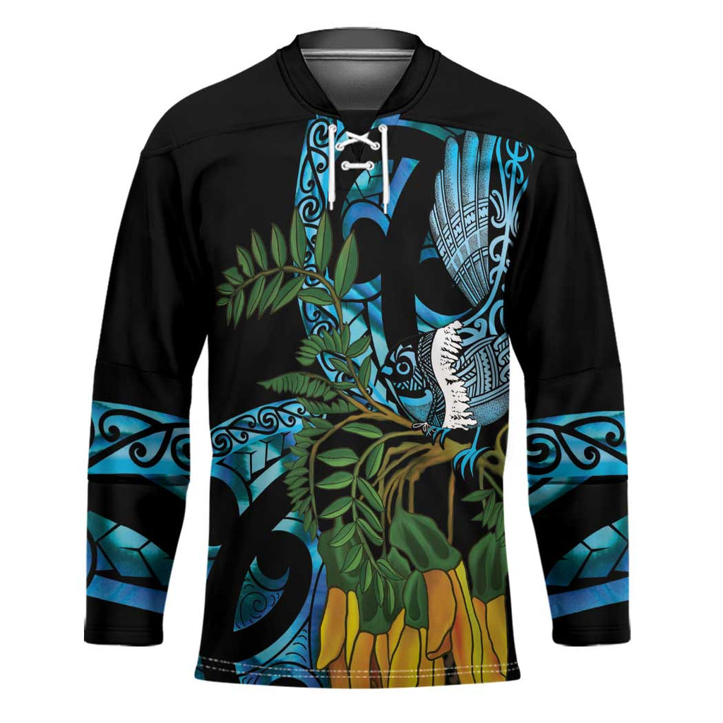 Turquoise New Zealand Kowhai And Piwakawaka Hockey Jersey Maori Ngaru Paua Shell - Aussie Hoodie