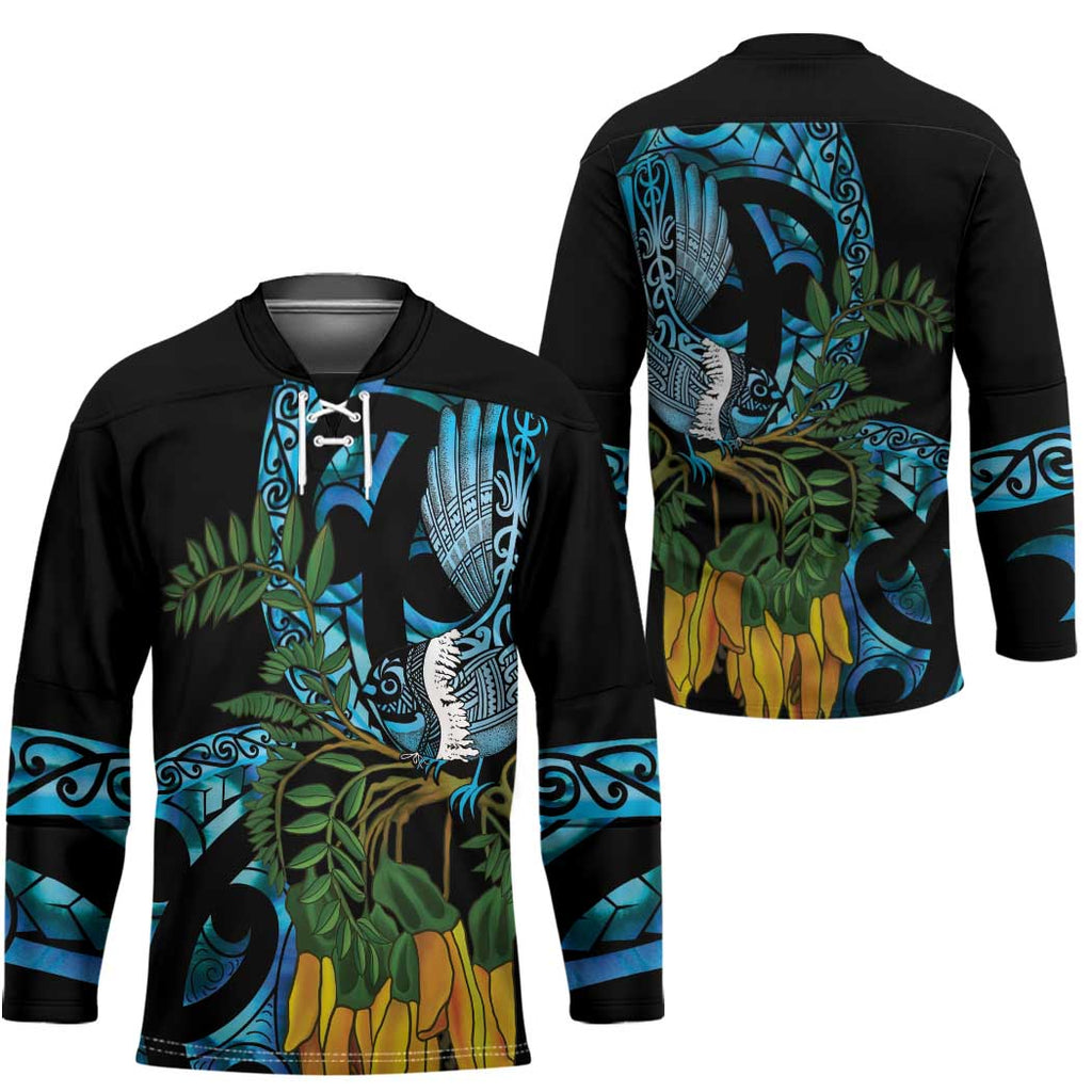 Turquoise New Zealand Kowhai And Piwakawaka Hockey Jersey Maori Ngaru Paua Shell - Aussie Hoodie