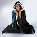 Turquoise New Zealand Kowhai And Piwakawaka Hooded Blanket Maori Ngaru Paua Shell