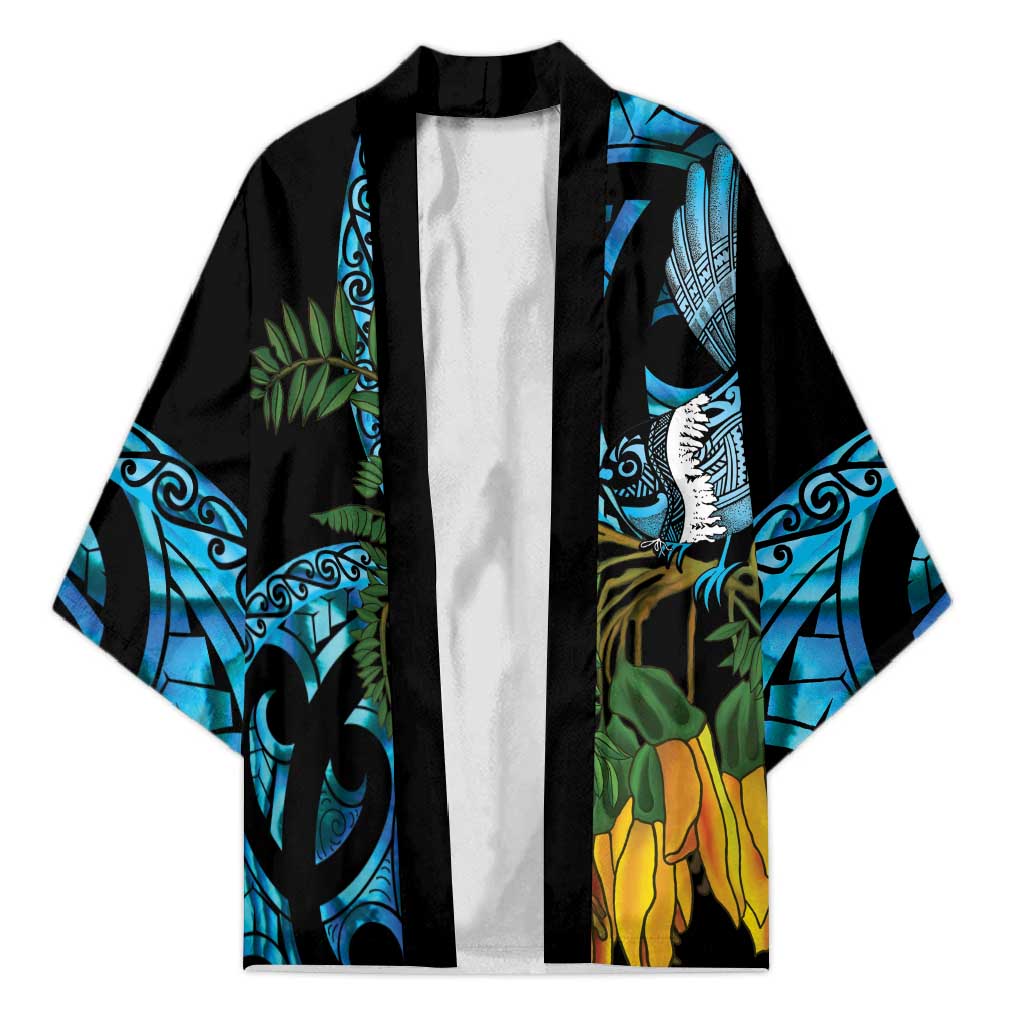 Turquoise New Zealand Kowhai And Piwakawaka Kimono Maori Ngaru Paua Shell - Aussie Hoodie