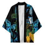 Turquoise New Zealand Kowhai And Piwakawaka Kimono Maori Ngaru Paua Shell - Aussie Hoodie