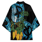 Turquoise New Zealand Kowhai And Piwakawaka Kimono Maori Ngaru Paua Shell - Aussie Hoodie