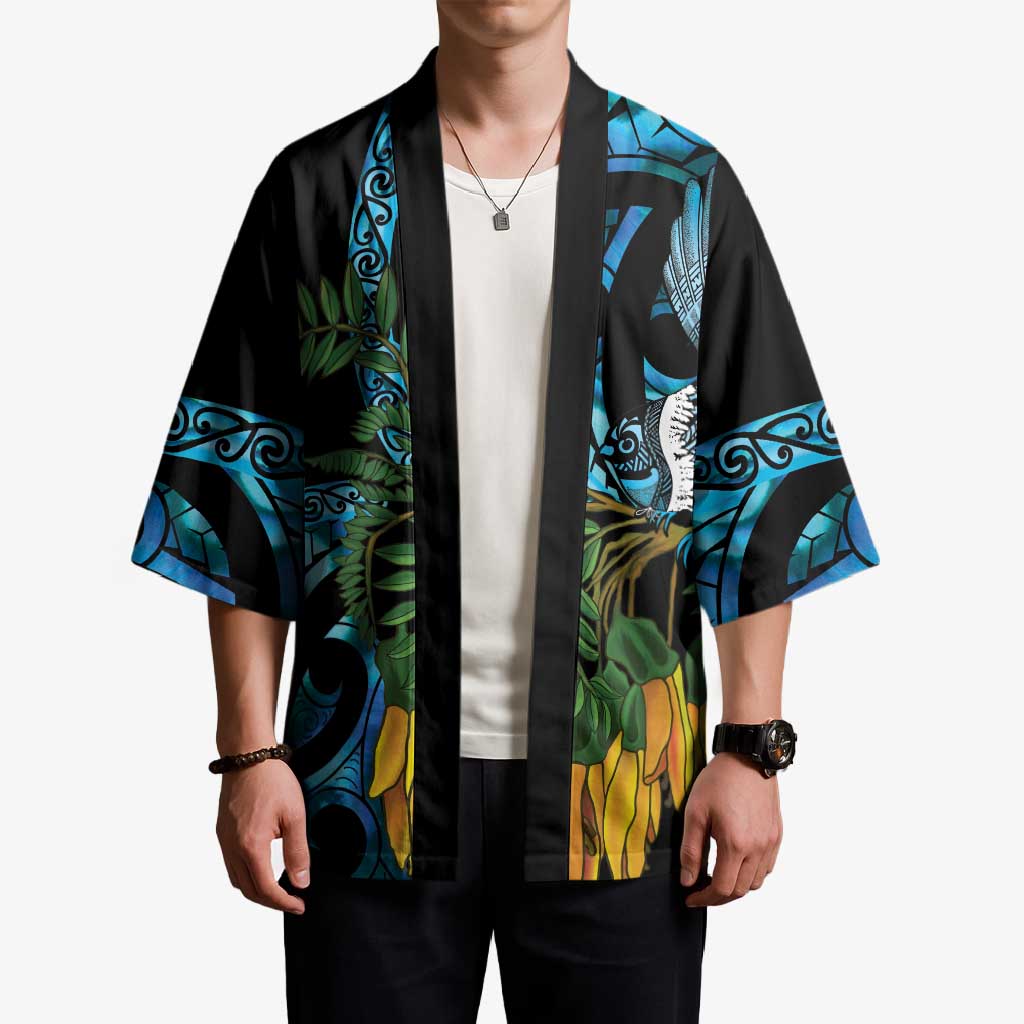 Turquoise New Zealand Kowhai And Piwakawaka Kimono Maori Ngaru Paua Shell - Aussie Hoodie