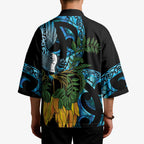 Turquoise New Zealand Kowhai And Piwakawaka Kimono Maori Ngaru Paua Shell - Aussie Hoodie