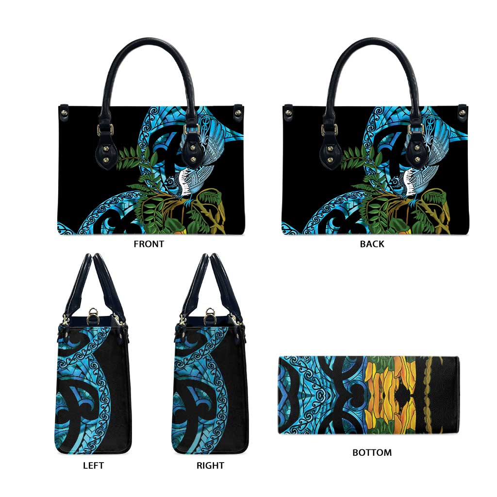 Turquoise New Zealand Kowhai And Piwakawaka Leather Bag Maori Ngaru Paua Shell - Aussie Hoodie