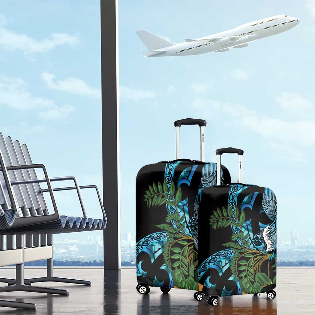 Turquoise New Zealand Kowhai And Piwakawaka Luggage Cover Maori Ngaru Paua Shell